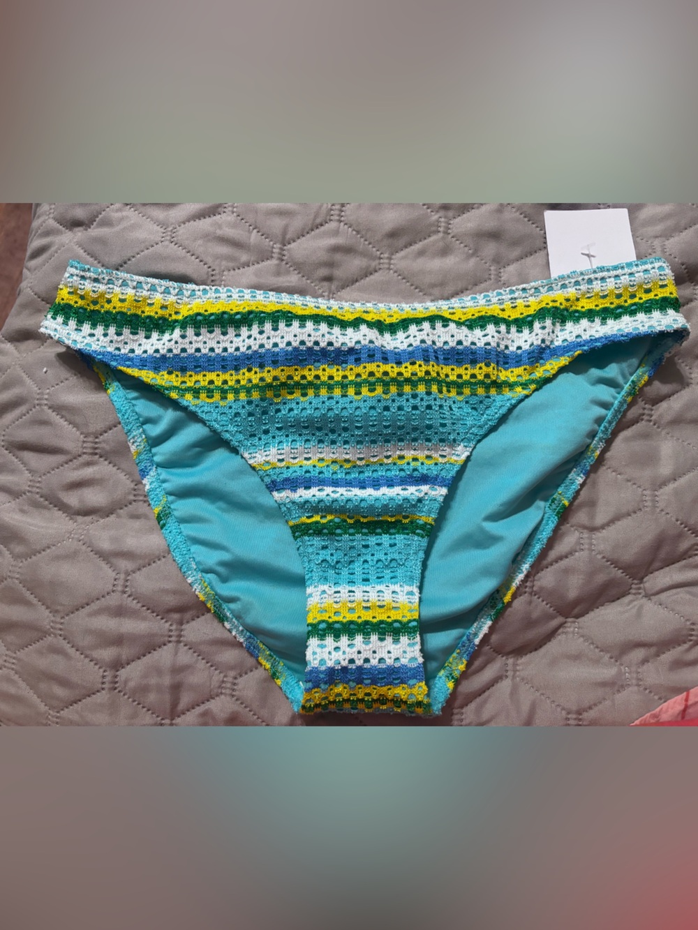 Kate Spade Striped Crochet Bikini Bottom - Turquoise, White, Yellow, Green, Blue